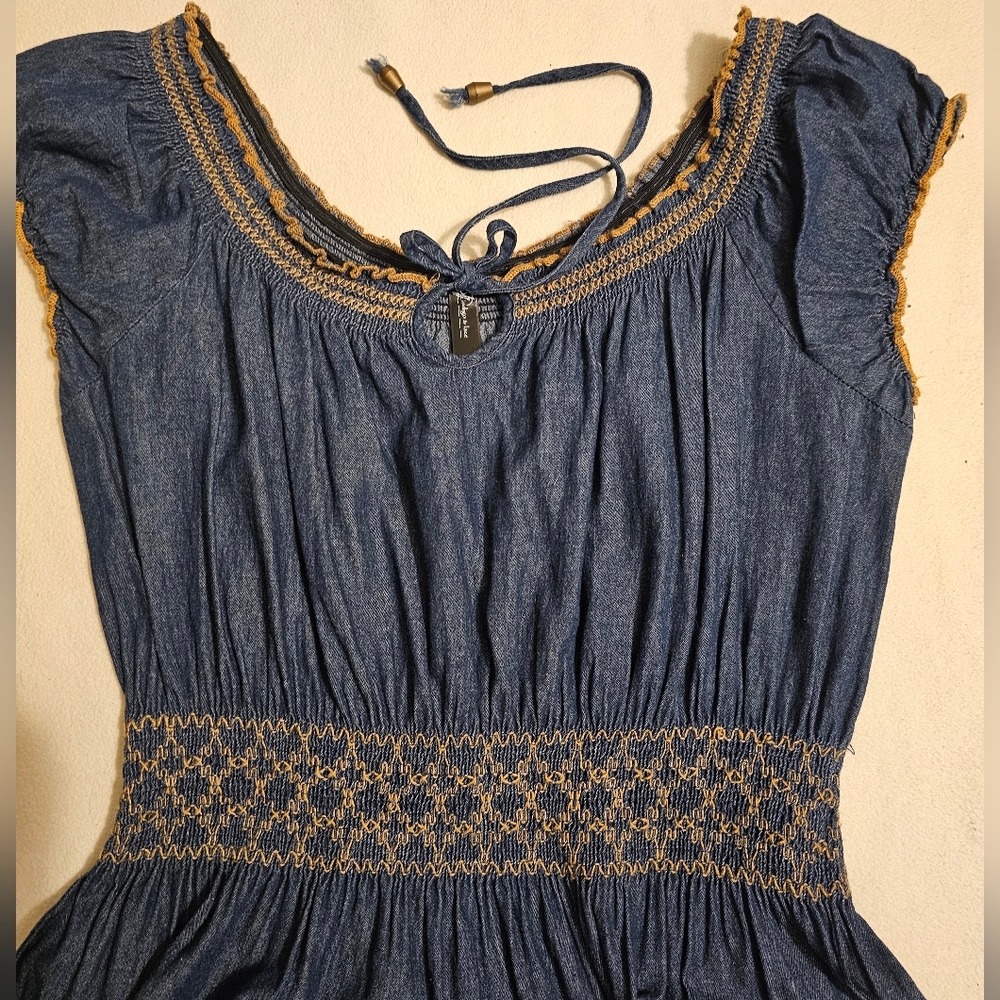 NEW! INDIGO & LACE Women's Blue Dress Elastic Waistband 100% Cotton SIZE MEDIUM. - Picture 6 of 13